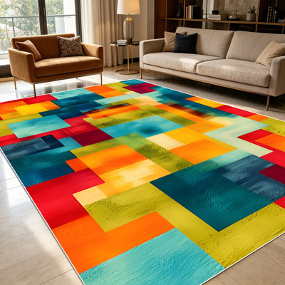 1PC Geometric Multicolor Watercolor Patchwork area rugs for Living Room, Soft and Comfortable, Suitable for all seasons, easy-to-maintain, machine washable, suitable for dining table, bedroom, home office, entryway, Home Decor, Outdoor Decor.
