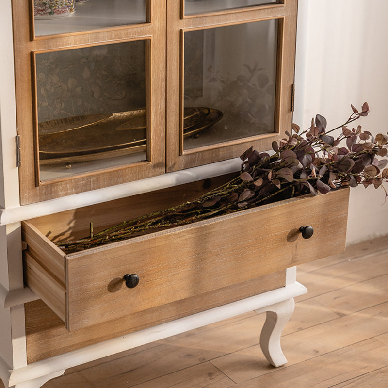 Vitrine française rétro et simple, Blanc / bois noueux