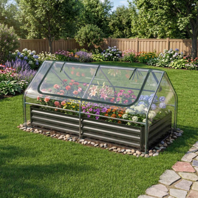 Lit de jardin surélevé en métal galvanisé robuste 69 x 33 x 12 pouces avec rebords roulés renforcés et sécurisés, housse de protection UV imperméable et trous de drainage intégrés