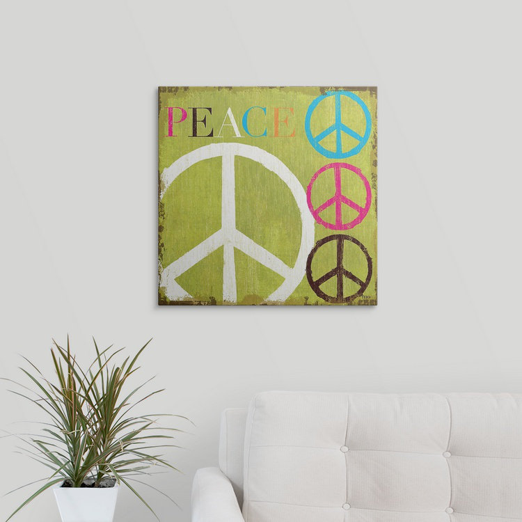 «Peace» par William, art textuel, H 35 po x l 35 po x P 1,5 po, Toile
