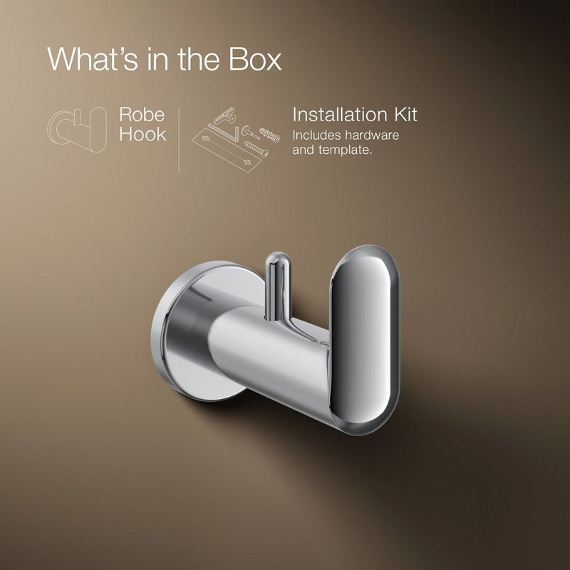 Kumin Wall Mounted Robe Hook, Polished Chrome