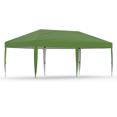 Auvent escamotable 10 x 20, tente extérieure avec installation à une pression, cadre renforcé, auvent facile avec sac à roulettes portable, 3 hauteurs réglables, sacs de sable, plateau à revêtement argenté, vert