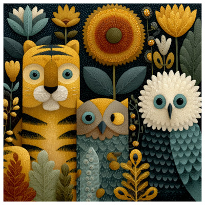 Tiger Owl Illustration Bedding Animals Bedspread Art