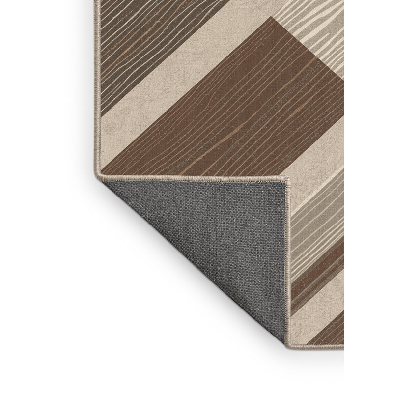 Tapis beige moelleux moelleux en bois rustique et rabattable Eatman, 6 po de diamètre