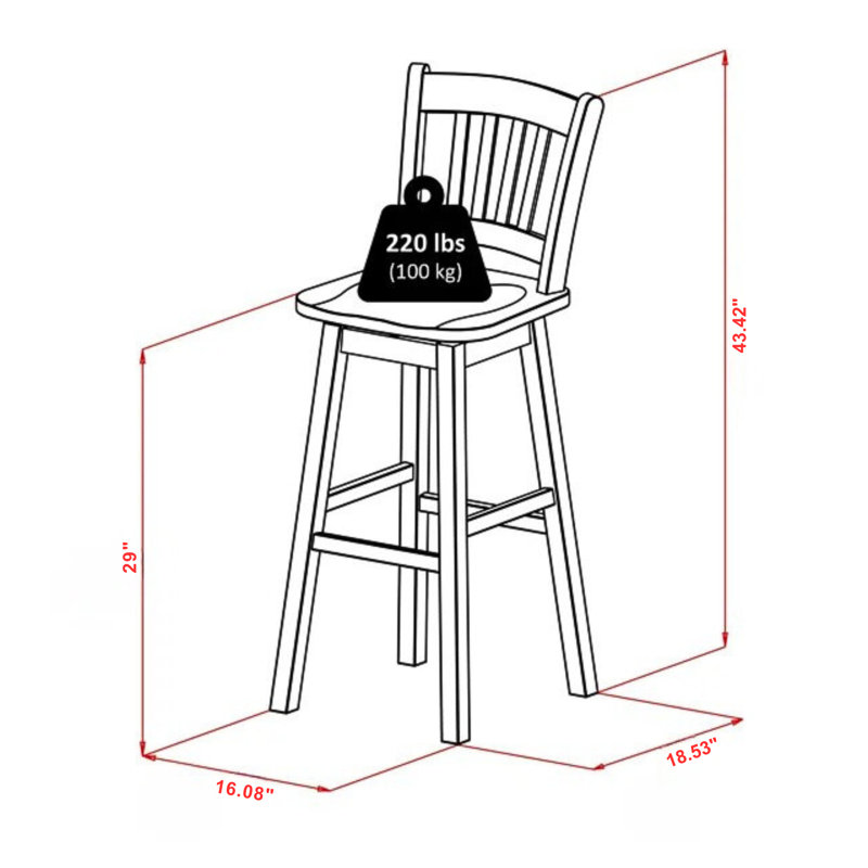 Nico swivels 360 degrees seat bar stool in Brown Finish, 43.42" H x 16.08" W x 18.53" D