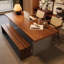 Bureau rectangulaire en bois massif noyer clair + acrylique-109334439