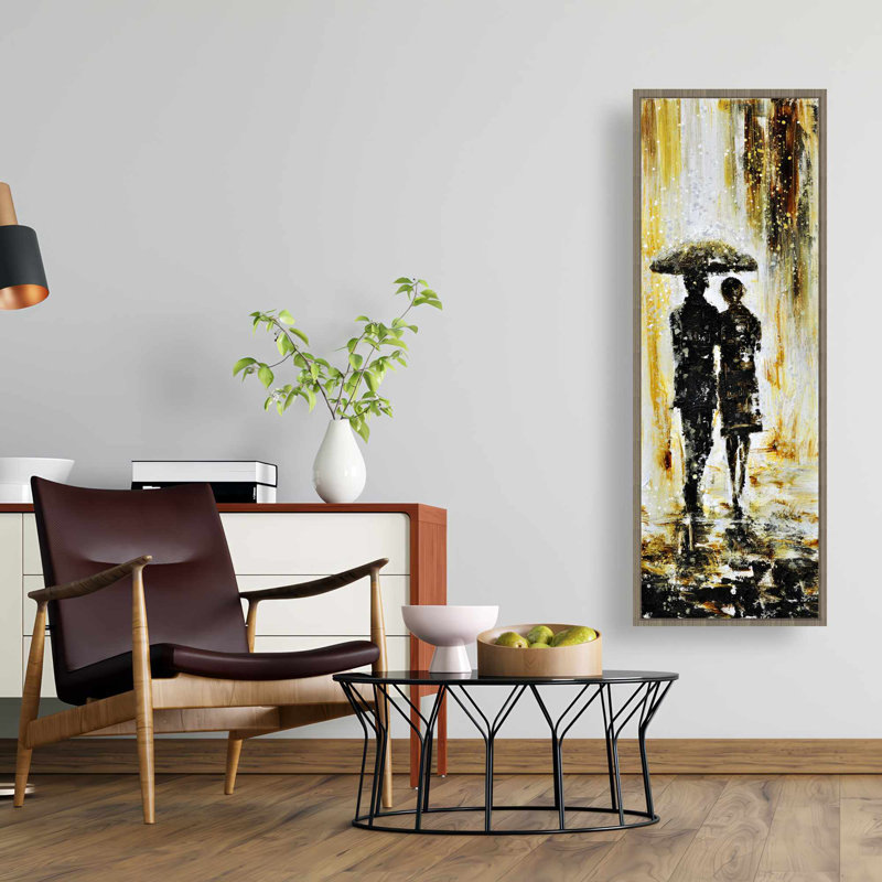 Chambre industrielle | Toile à cadre jaune | Couple sous la pluie
