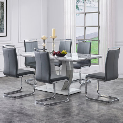 Rheese Modern Faux Leather Cantilever Dining Chairs with Metal Base and Top Handle