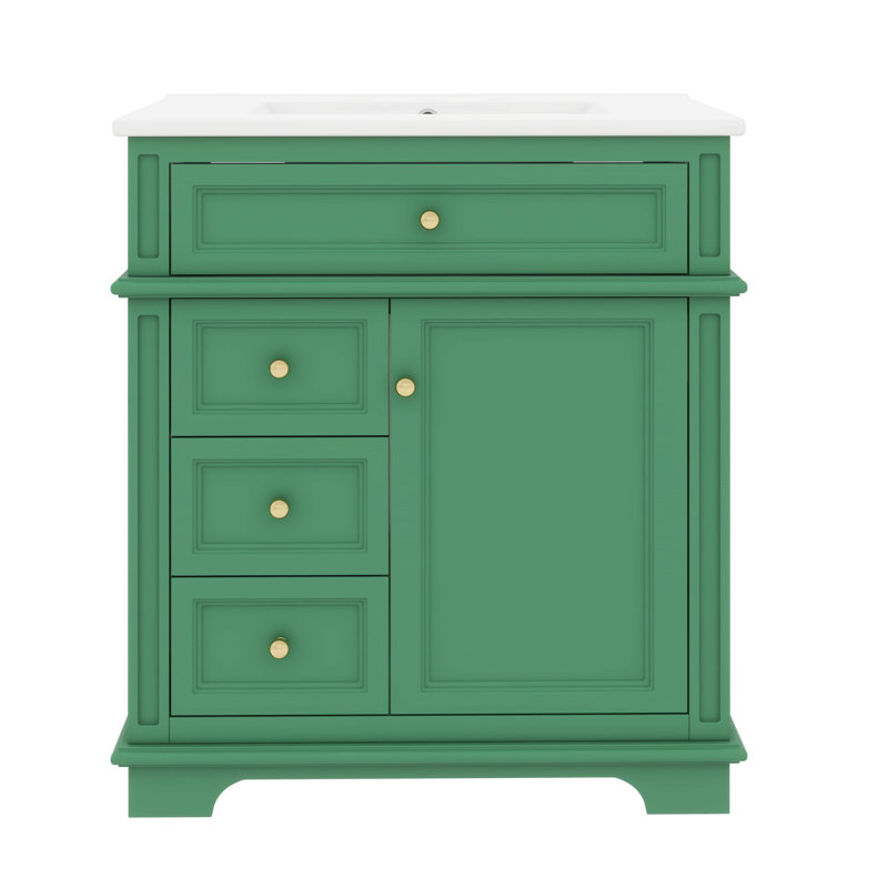 Meuble-lavabo utilitaire 30 po avec lavabo, tiroir à trois tiroirs et tablette de porte, Vert