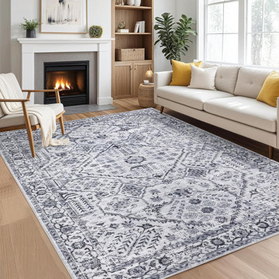 Runner Rug 2x6 Soft Vintage Washable Rug Runners Hallways Non-Slip Runner Low Pile Boho Farmhouse Carpet Runners Laundry Grey