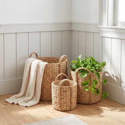 Set Of 3 Round Water Hyacinth Basket
