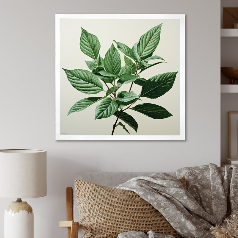 Menthe fraîche, feuilles de minimalisme sérénité II, Cadre simple blanc, H 24 po x l 24 po x P 1 po