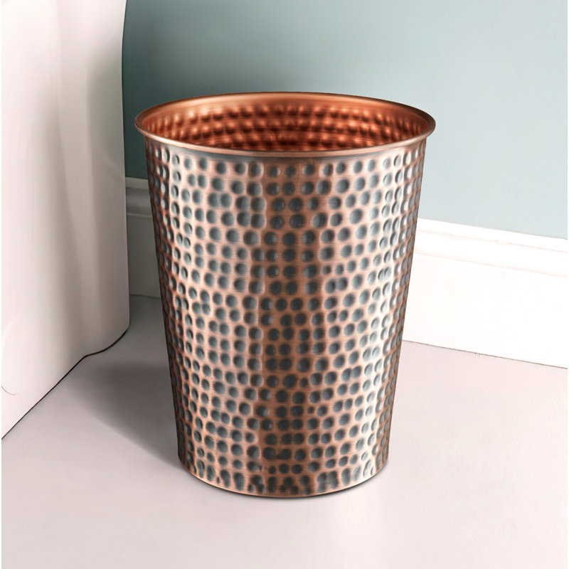 Hand Hammered Antique Copper Round Bathroom Trash Can