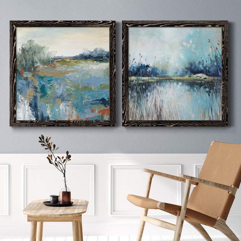 Energetic Earth - ensemble de 2 peintures sur toile encadrées, Cadre noir, H 27,5 po x l 55 po x P 1,5 po