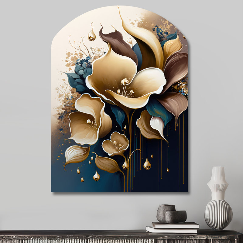 Bouquet de lys Calla bleu profond VI - impression de sculpture murale en métal asymétrique, H 34 po x l 25 po x P 1 po