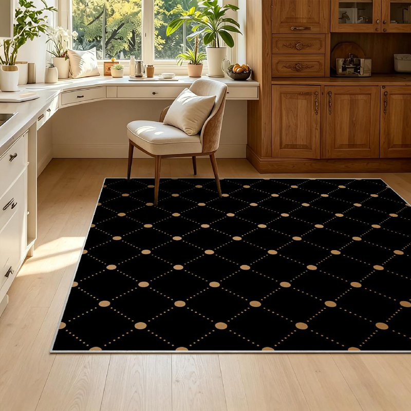 Gold Veil Black Art Geometric Abstract Backdrop Circle Creative Decor Machine Washable Indoor Area Rug, Rectangle 55" x 79"