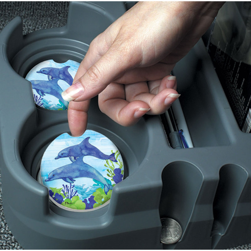 Stoneware Round 2 Piece Car Coaster Set