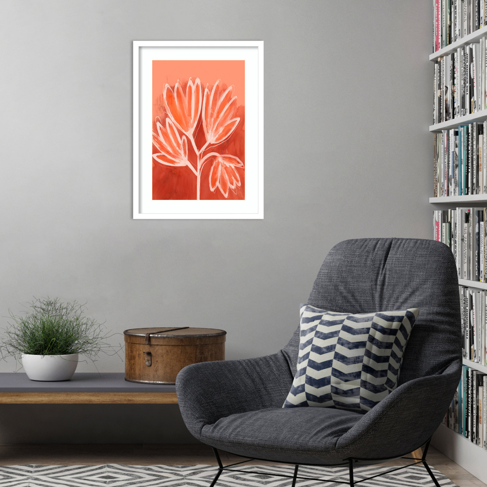 Galya "Peachy Flowers" Print by Treechild, White, 25" H x 19" W