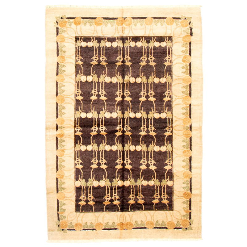 Tapis brun foncé / ivoire en laine noué à la main