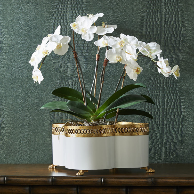Tracery Handmade Metal Planter, Cream, 7" H x 17" W x 17" D