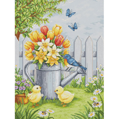 Kit de broderie au point de croix compté « Harmonie de Pâques » Fleurs de printemps et poussins de Luca-S BU5106L