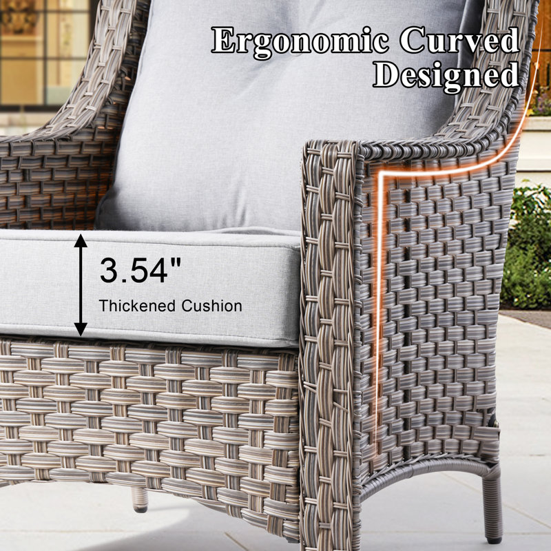 Outdoor Rattan Patio Furniture Set Of 6 With Cushions And Fire Table, Light Gray