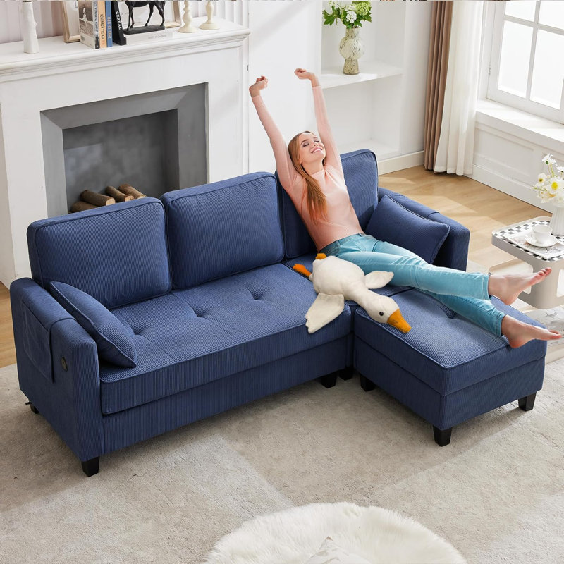 Modular Sectional Sofa Couch, 80" L Shaped Convertible Sofa with 2 Pockets & USB Ports for Living Room, Apartment, Small Space