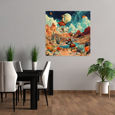 Dreamy Desert Adventure Colorful Dreamy Retro Cactus Horse Landscape Nature Wall Art Print 1 Piece Wrapped Canvas Wall Art