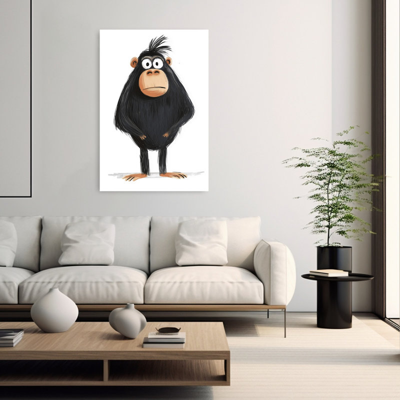 Curious Black Monkey Contemporary Monkey Wall Art Print by Mathieu - Wrapped Canvas Print, 152.4cm H x 101.6cm W