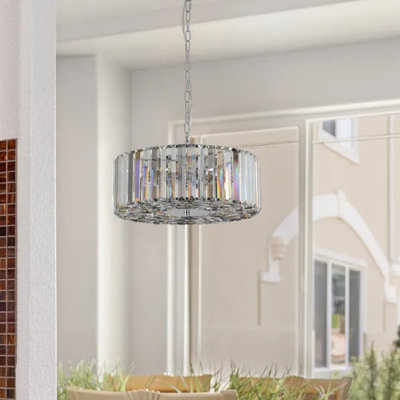Lustre suspendu en cristal chromé de 17 po, luminaire suspendu moderne à hauteur réglable, base E26 à 4 lumières pour le salon, la cuisine et la salle à manger (sans ampoules)