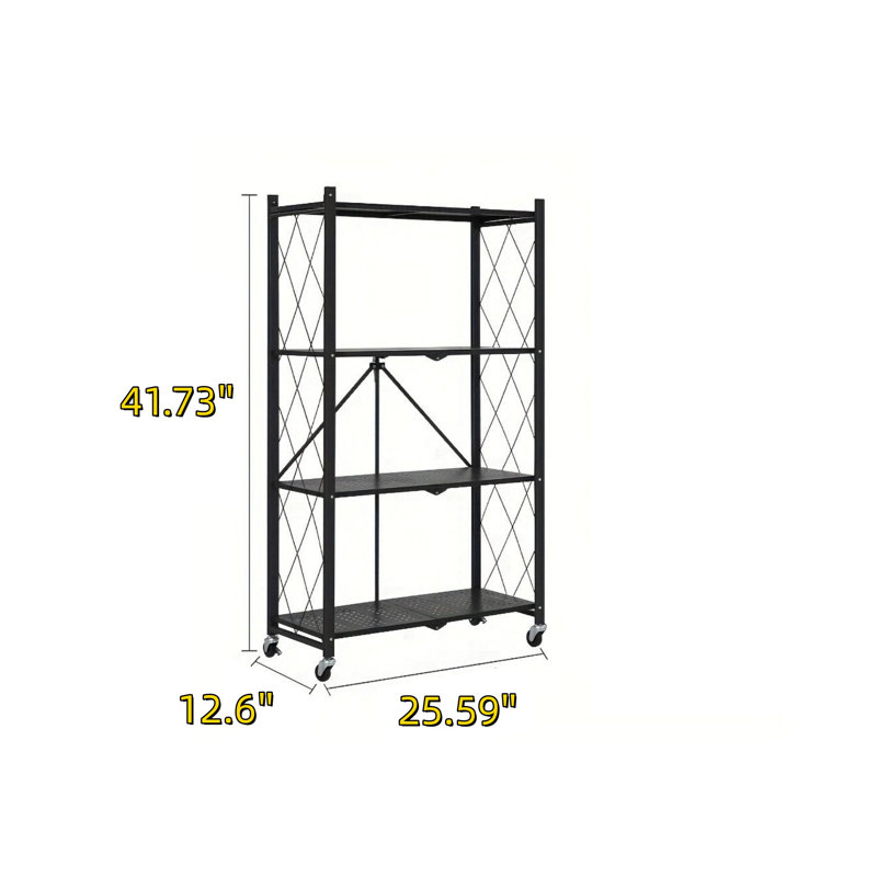 Support de rangement pliable à quatre niveaux avec roulettes, support de rangement en métal, 47.73" H x 28.15" W x 14.4" D