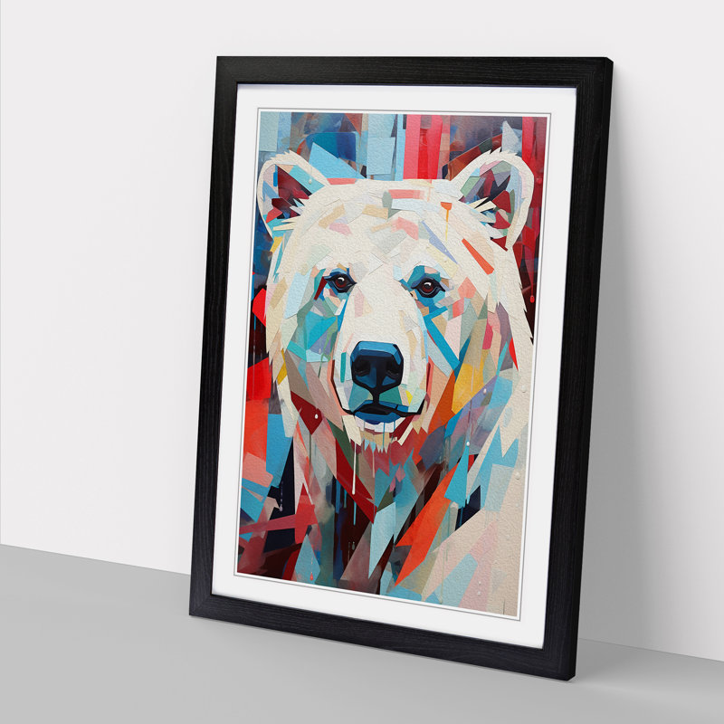 Polar Bear Constructivism No.2 - Single Picture Frame Print on Wood, Black, 34cm H x 25cm W x 2cm D