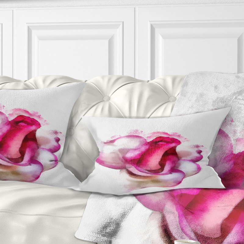 Rose rouge avec aquarelle blanche - coussin à imprimé floral