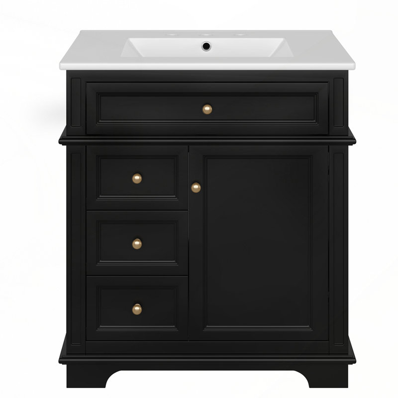 Meuble-lavabo avec lavabo en céramique et plusieurs options de rangement pour la salle de bain