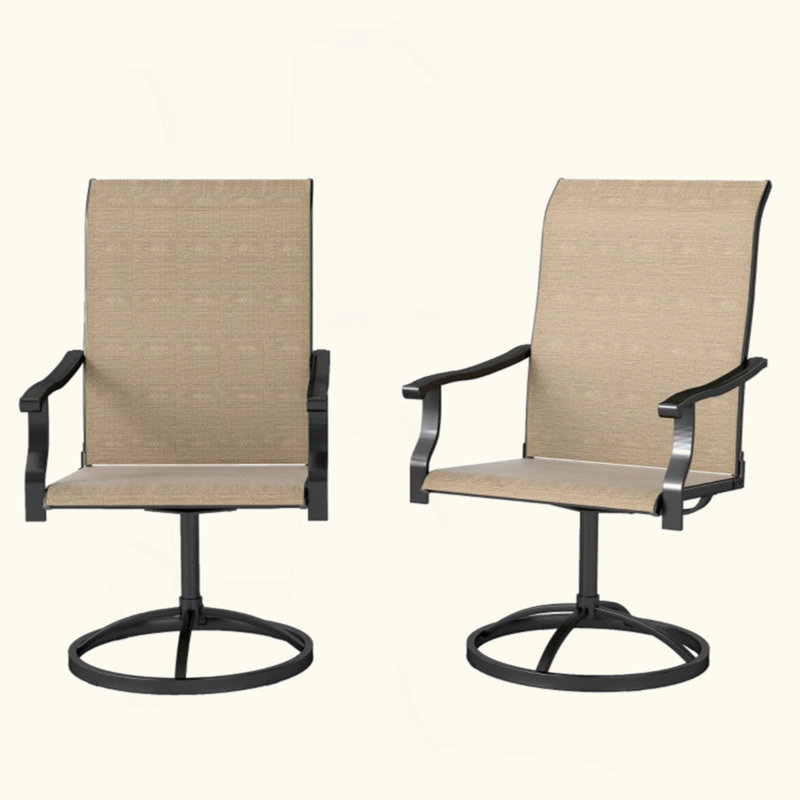 Ensemble de 2 chaises d'extérieur à haut dossier, chaises pivotantes, Noir / brun