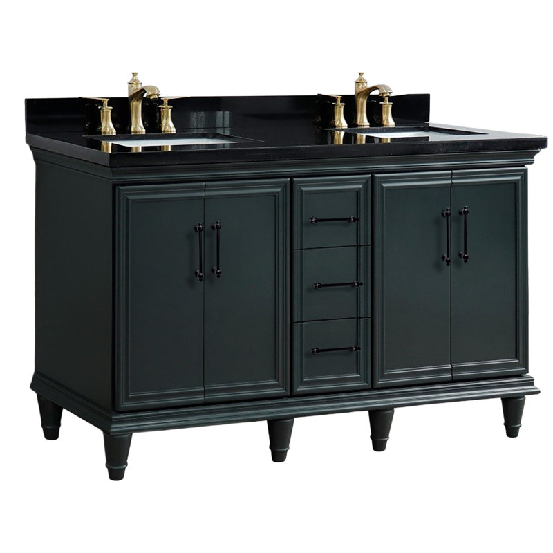 Meuble-lavabo double 61 po en marbre de Carrare et rectangulaire, Noir