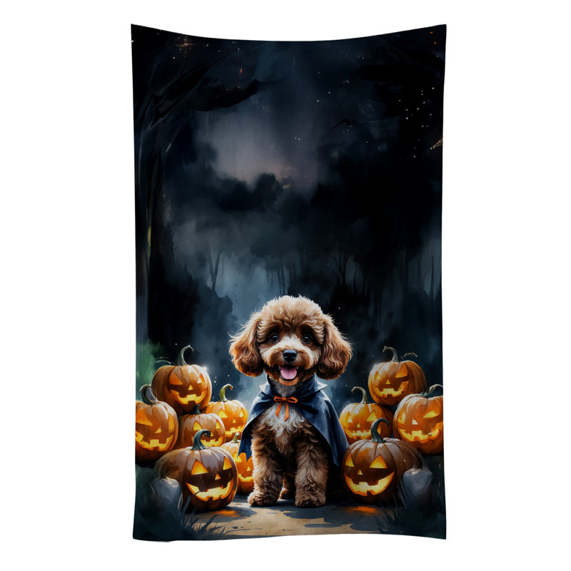 Chocolate Poodle Puppy Halloween Kitchen Towel, Chocolate Poodle