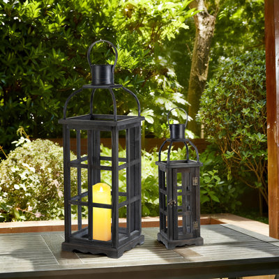 Wood and Metal Tabletop Lantern (Set of 2)