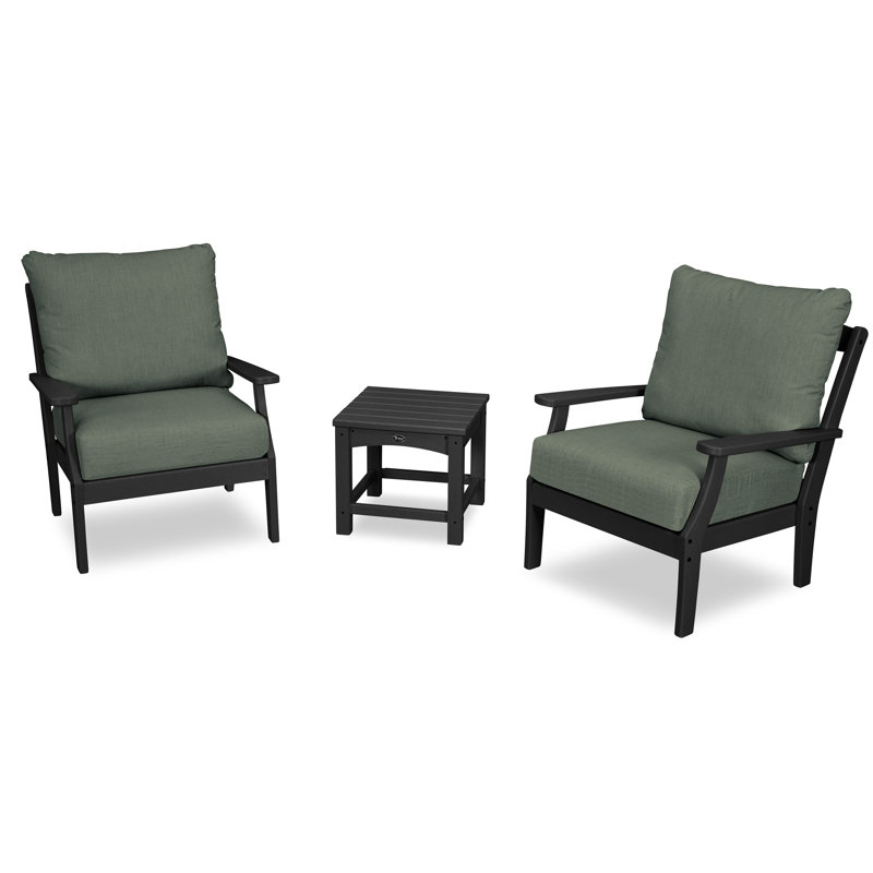 Ensemble de conversation à assise profonde 3 pièces Yacht Club, Noir anthracite, Sauge coulée