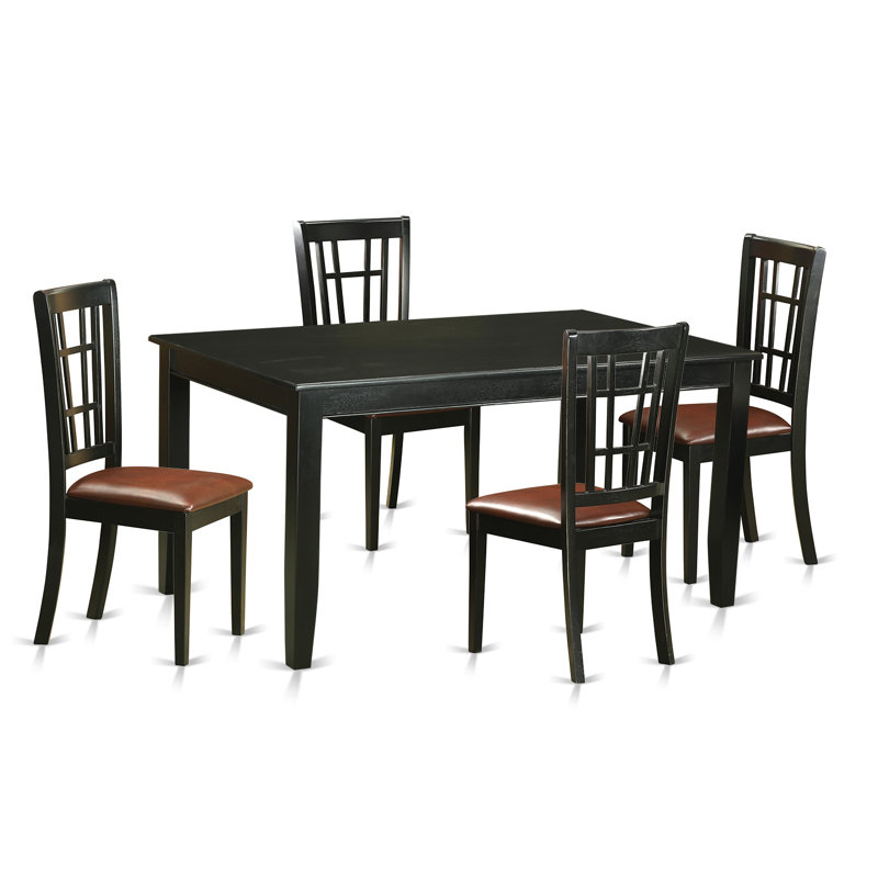 Ensemble de 5 pièces pour 4 pièces comprenant une table de salle à manger rectangulaire et 4 chaises de salle à manger rembourrées en similicuir, noir