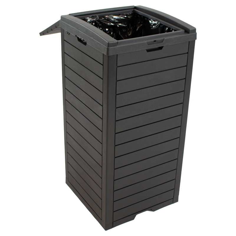 Black Polypropylene Resin Outdoor Trash Can with Lid, 39 Gallon
