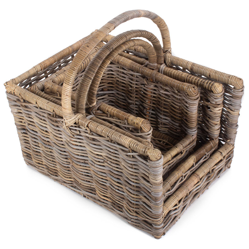 Hannam 3 Piece Open Ended Rattan Log Basket Set