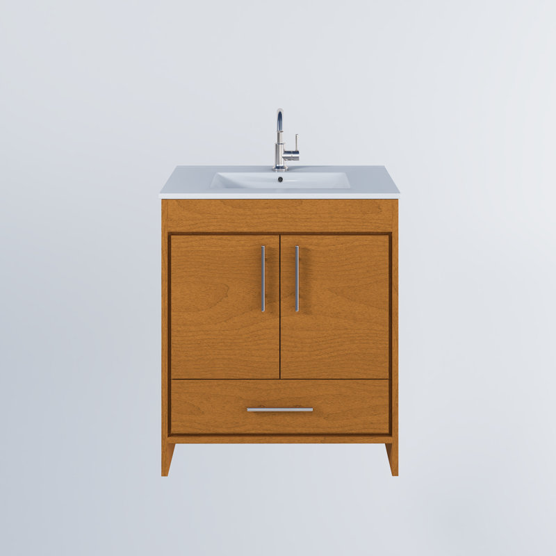 Sallisaw 30'' Single Bathroom Vanity with Ceramic Top, Honey Maple