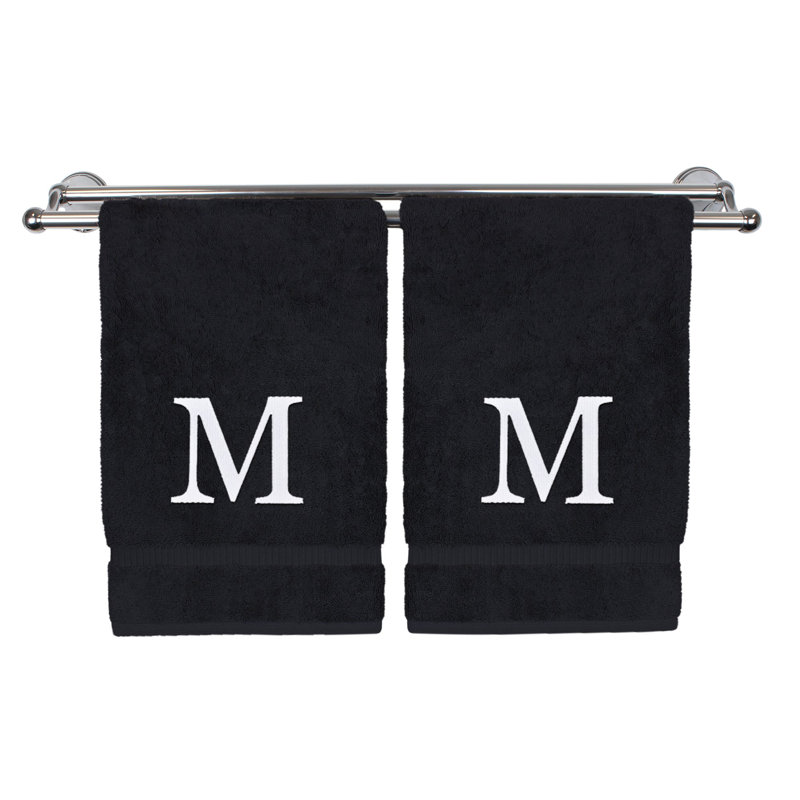 Essuie-mains monogrammés - ensemble de 2 - lettre bloc, Noir / blanc, M