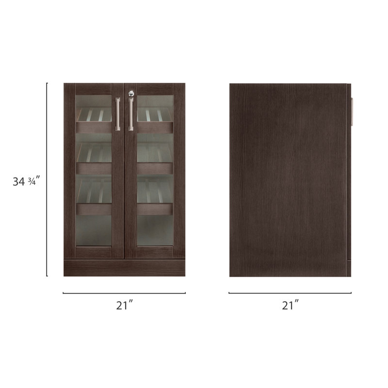 Espresso Brown Glass Door Home Bar Display Cabinet