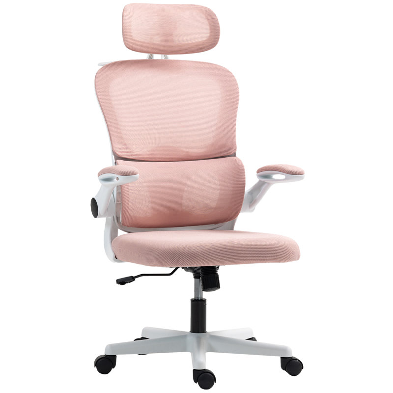 Chaise de bureau ergonomique, chaise de bureau en filet avec support lombaire, rose, Rose