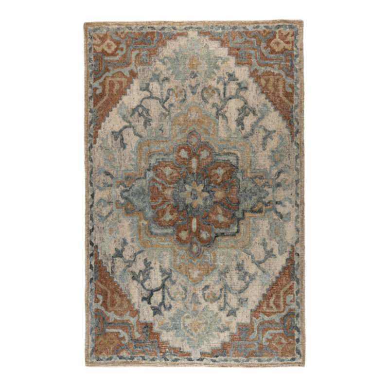 Amori Oriental Area Rug in Brown/Blue/Yellow, Rectangle 5' x 7'5"