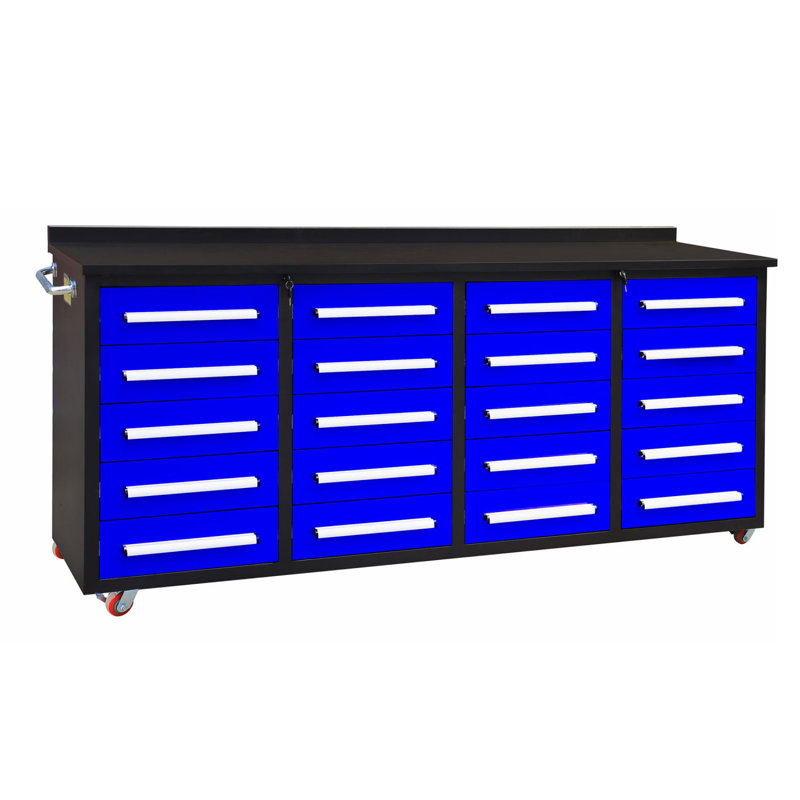 Armoires de rangement 7 pi avec banc de travail (20 tiroirs) bleu, Bleu