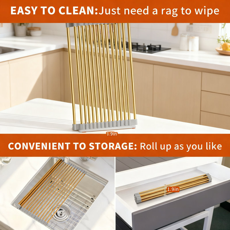 Roll-Up Dish Drying Rack For Over The Sink, Stainless Steel Dish Drainer With Food-Grade Silicone Coating, Multi-Functional Kitchen Countertop Organizer For Plates, Bowls, Cutting Boards, Fruits And Vegetables