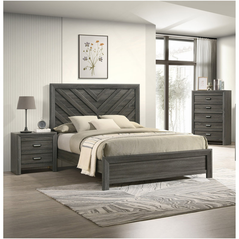 Meuble de chambre à coucher 1 tiroir rustique contemporain à cinq tiroirs de rangement à finition grise rustique, Gris